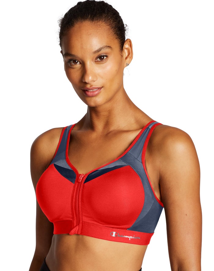 Champion Dame Sport Bh Rød - Motion Control Zip Front - Danmark JUZ-264930